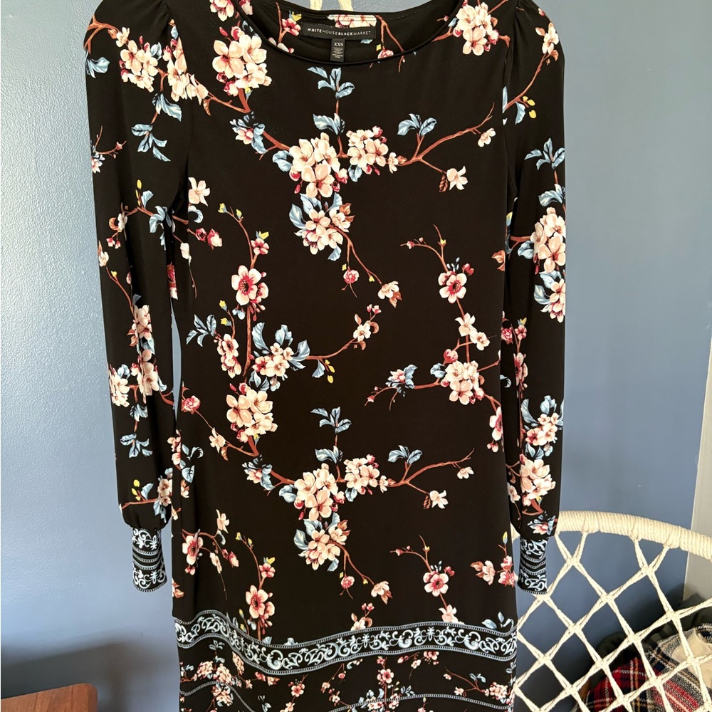 White House Black Market Black floral Sheath Dress